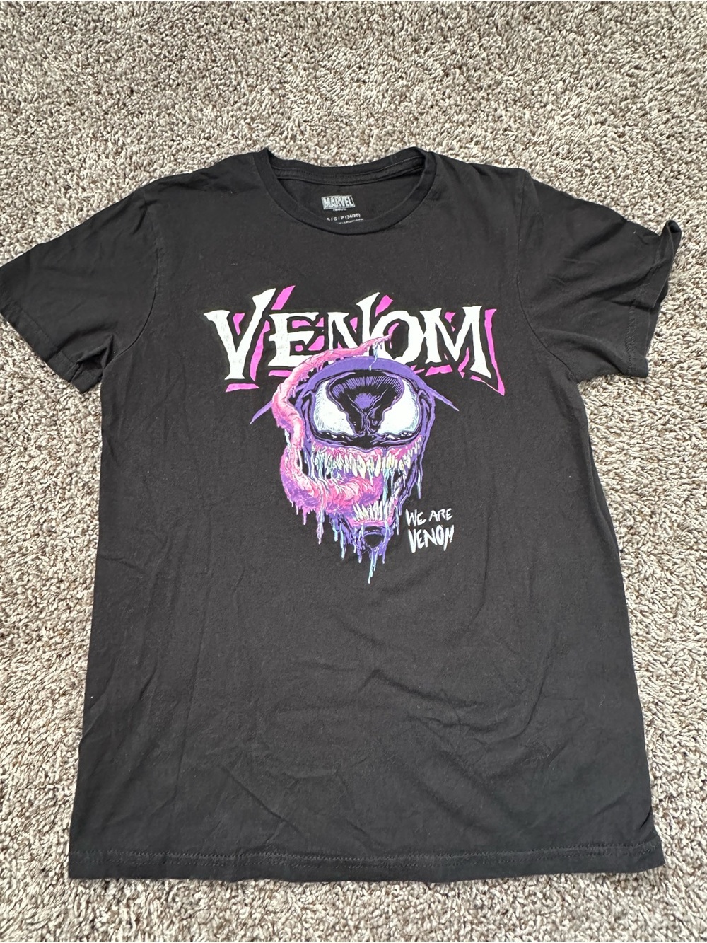 Marvel Black Venom Graphic Tee with Purple and Pink Art